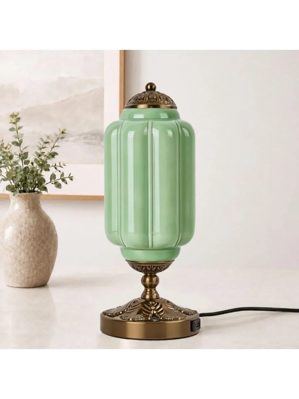 Dimmable Vintage Milk Glass Table Lamp | Retro 3-Way Lighting Fixture